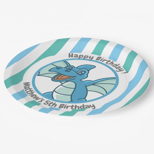 Assiettes En Carton Dinosaure mignon avec Grandes Bleues Vert (Angle)