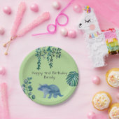 Assiettes En Carton Dinosaure Party Triceratops Vert (Fête)