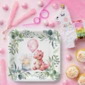 Assiettes En Carton Dinosaure Peint Rouge Un Saurus Fête d'Anniversair (Fête)