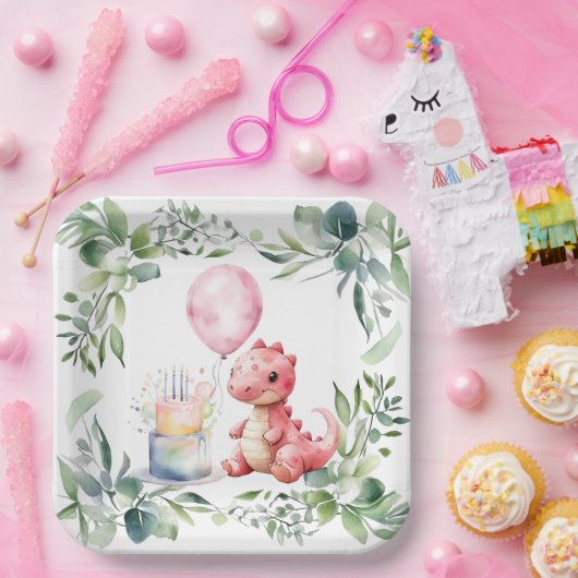 Assiettes En Carton Dinosaure Peint Rouge Un Saurus Fête d'Anniversair (Fête)