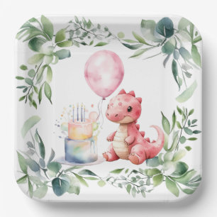 Assiettes En Carton Dinosaure Peint Rouge Un Saurus Fête d'Anniversair