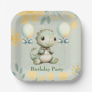 Assiettes En Carton Dinosaure Peint Vert mignon 1er anniversaire fête
