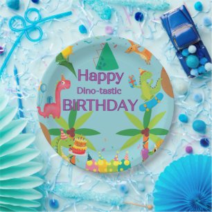 Assiettes En Carton Dinosaure Personnalisé Bonne fête d'anniversaire