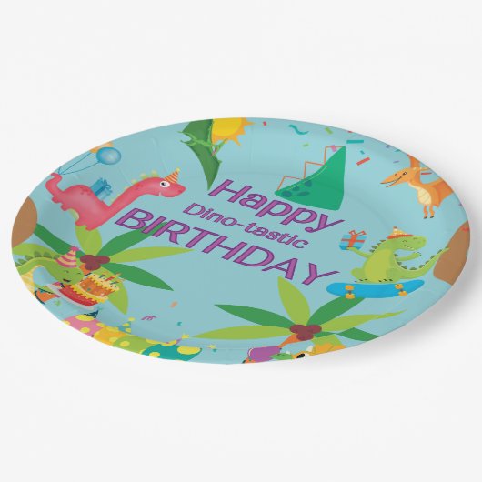 Assiettes En Carton Dinosaure Personnalisé Bonne fête d'anniversaire (Angle)