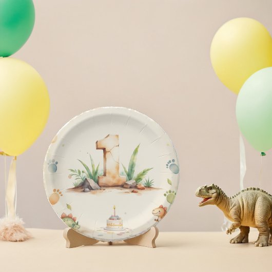 Assiettes En Carton Dinosaure Plaques de papier d'anniversaire un à un