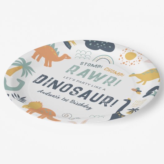 Assiettes En Carton Dinosaure Premier anniversaire Stomp Chomp Roar (Angle)