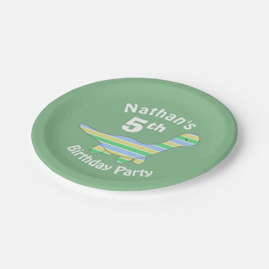 Assiettes En Carton Dinosaure rayé (Angle)