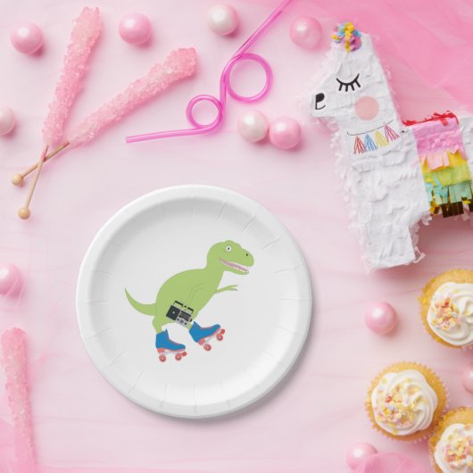 Assiettes En Carton Dinosaure Roller Skating Radio (Fête)