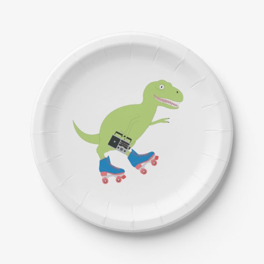 Assiettes En Carton Dinosaure Roller Skating Radio (Devant)