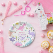 Assiettes En Carton Dinosaure rose fête d'anniversaire (Fête)