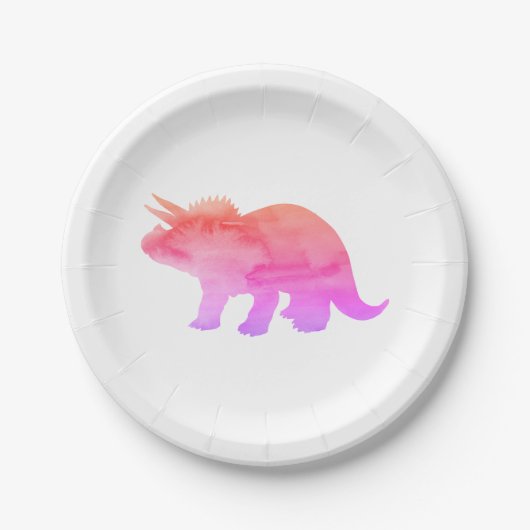 Assiettes En Carton Dinosaure rose Silhouette Tricératops Plaque en pa (Devant)