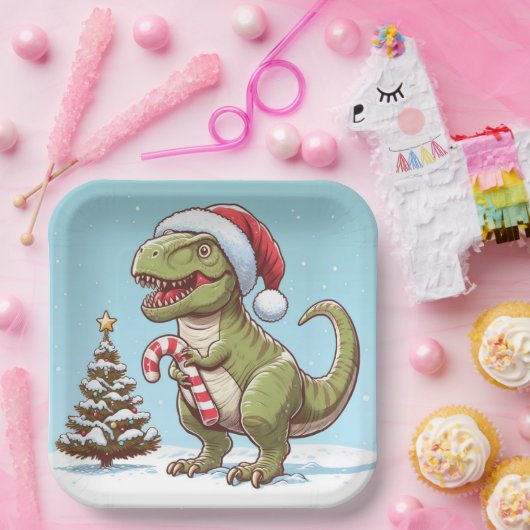 Assiettes En Carton Dinosaure sucre de canne de Noël mignon (Fête)