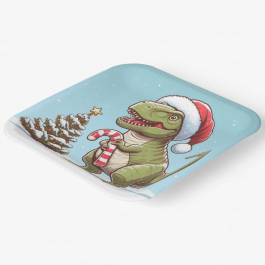Assiettes En Carton Dinosaure sucre de canne de Noël mignon (Angulaire)