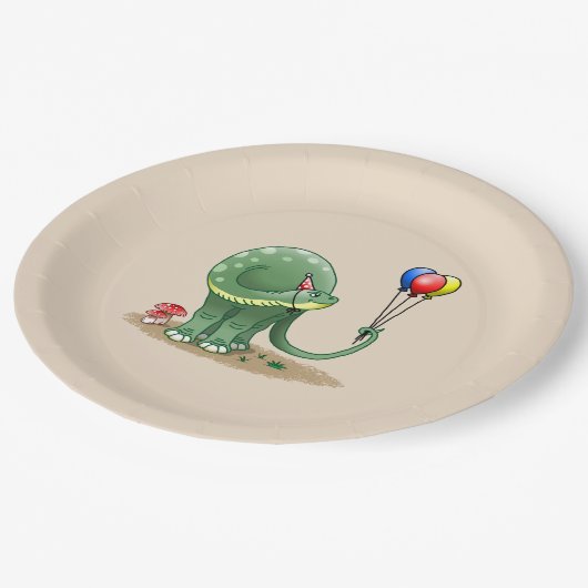 Assiettes En Carton Dinosaure tenant Ballons Anniversaire (Angle)