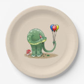 Assiettes En Carton Dinosaure tenant Ballons Anniversaire (Devant)