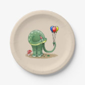Assiettes En Carton Dinosaure tenant Ballons Anniversaire (Devant)