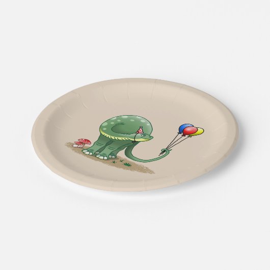 Assiettes En Carton Dinosaure tenant Ballons Anniversaire (Angle)