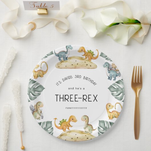 Assiettes En Carton Dinosaure Troisième anniversaire Trois Rex Party (Mariage)