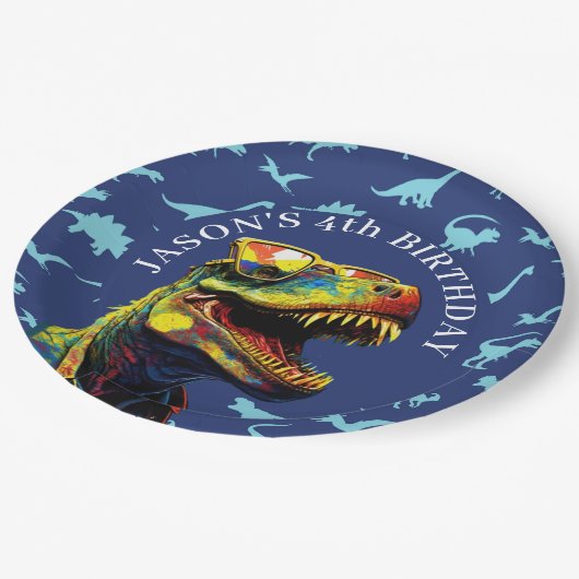 Assiettes En Carton dinosaure Un bon temps rugissant attend (Angle)