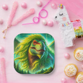 Assiettes En Carton Dinosaure Vert (Fête)