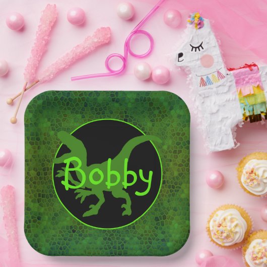 Assiettes En Carton Dinosaure Vert Personnalisé Masquer Plaque Papier (Fête)