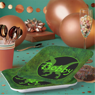 Assiettes En Carton Dinosaure Vert Personnalisé Masquer Plaque Papier