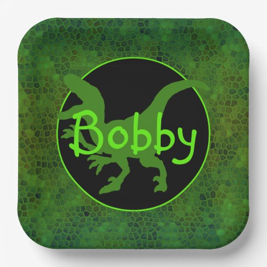 Assiettes En Carton Dinosaure Vert Personnalisé Masquer Plaque Papier (Recto)