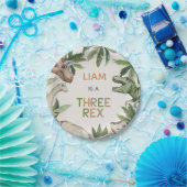 Assiettes En Carton Dinosaure vert rustique Trois Rex 3e anniversaire (Fête)