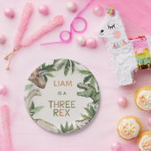 Assiettes En Carton Dinosaure vert rustique Trois Rex 3e anniversaire (Fête)