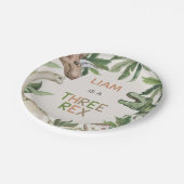 Assiettes En Carton Dinosaure vert rustique Trois Rex 3e anniversaire (Angle)