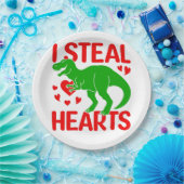 Assiettes En Carton Dinosaure Vert Valentine I Voler Coeurs (Fête)