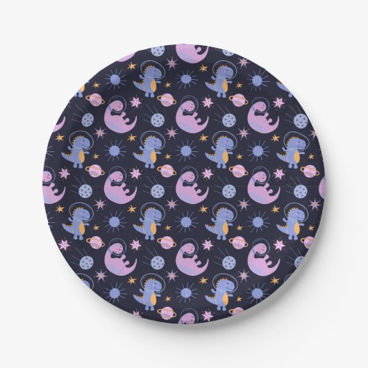 Assiettes En Carton Dinosaures Dans Le Motif Spatial (Devant)