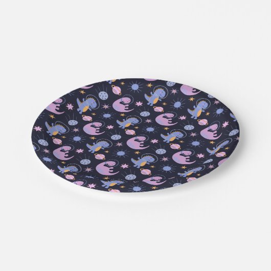 Assiettes En Carton Dinosaures Dans Le Motif Spatial (Angle)