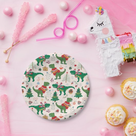 Assiettes En Carton Dinosaures dans Sweaters Motif de Noël (Fête)