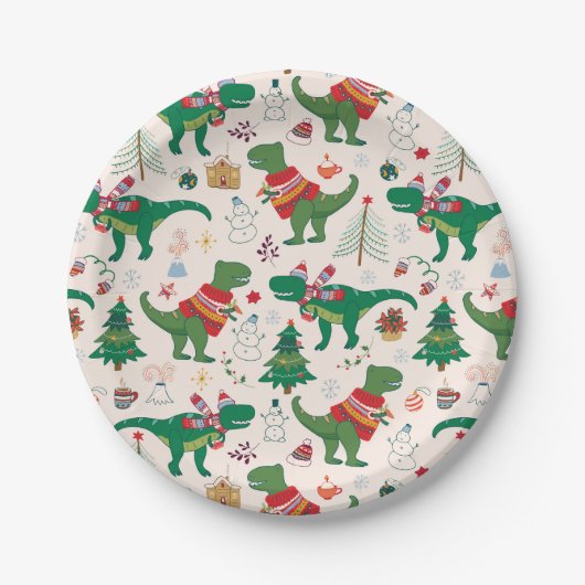 Assiettes En Carton Dinosaures dans Sweaters Motif de Noël (Devant)