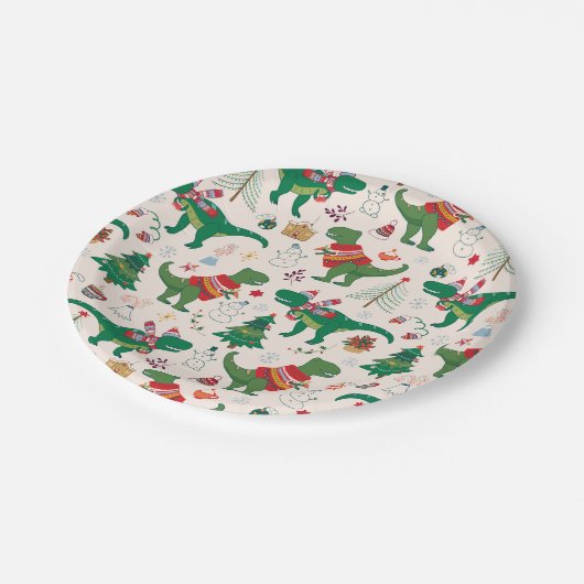 Assiettes En Carton Dinosaures dans Sweaters Motif de Noël (Angle)