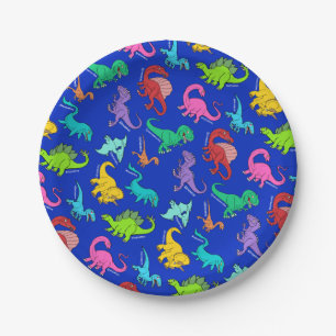 Assiettes En Carton Dinosaures d'arc-en-ciel