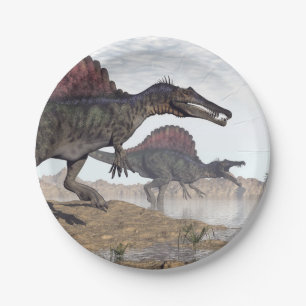 Assiettes En Carton Dinosaures de Spinosaurus dans le désert - 3D