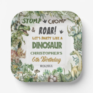 Assiettes En Carton Dinosaures de verdure Jurassic Boy Fête d'annivers