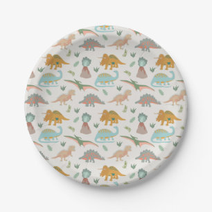 Assiettes En Carton Dinosaures Enfants Dessinés à la Main Motif de Din