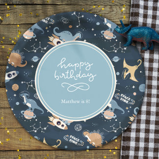 Assiettes En Carton Dinosaures mignons en Motif spatial Anniversaire d