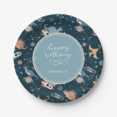 Assiettes En Carton Dinosaures mignons en Motif spatial Anniversaire d (Devant)