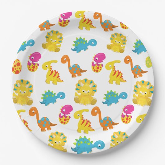 Assiettes En Carton Dinosaures Mignons, Motif De Dinosaures, Baby Dino (Devant)