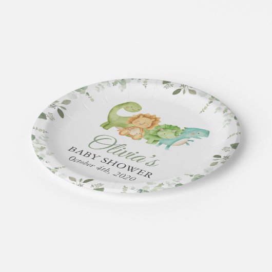 Assiettes En Carton Dinosaures mignons, T-Rex, Jurassique, Baby shower (Angle)
