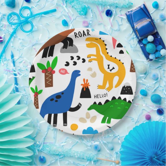 Assiettes En Carton Dinosaures motif transparent (Fête)