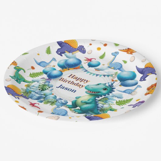 Assiettes En Carton Dinosaures personnalisés (Angle)