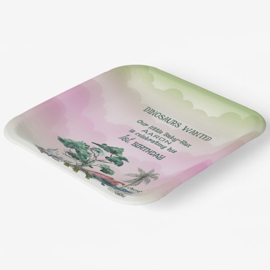 Assiettes En Carton Dinosaures Premier anniversaire du bébé Recherché (Angulaire)