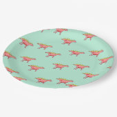 Assiettes En Carton dinosaures roses motif sur bleu pâle (Angle)