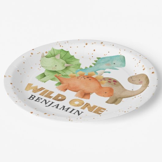 Assiettes En Carton Dinosaures Wild One Jurassic 1er Anniversaire Papi (Angle)