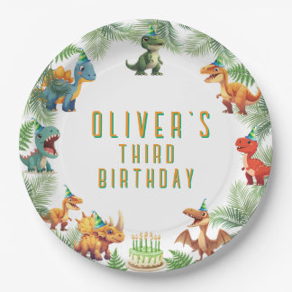 Assiettes En Carton Dinsoaur anniversaire, aquarelle t-rex, plaque de